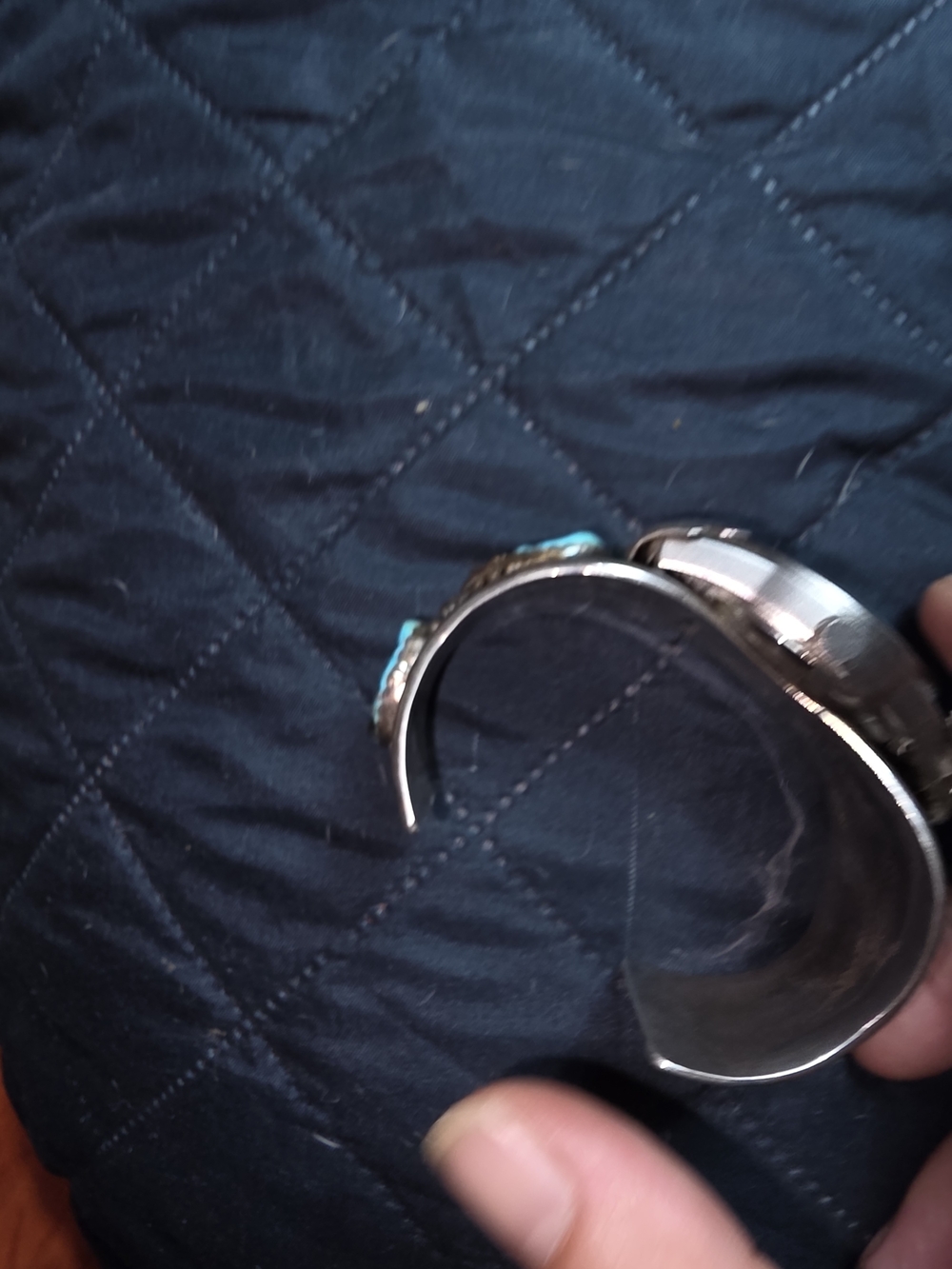 Turquoise Accent Silver Watch Cuff - Picture 5 of 7